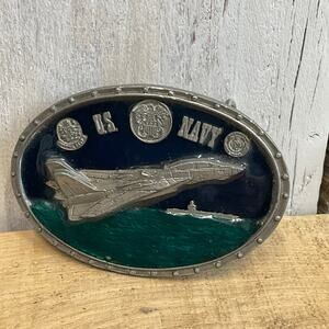 CJ Inc US Navy Belt Buckle 1987 Military Patriotic Navy Veteran